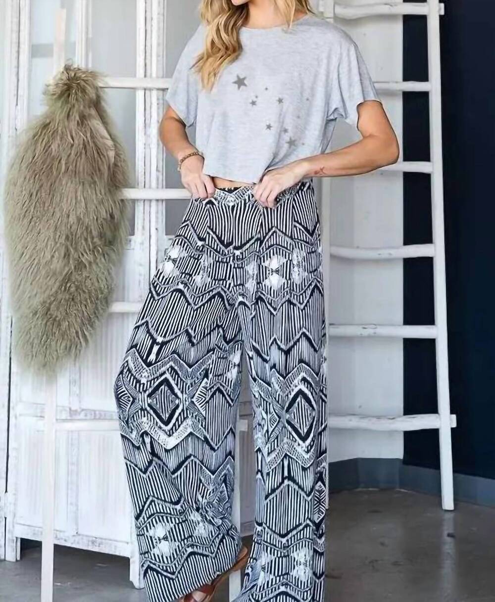 NEW JADE BY JANE retro print wide leg pant in black